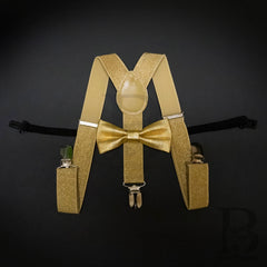 Kids Toddler Soft Metallic Gold Matching Set Suspender and Bow Tie