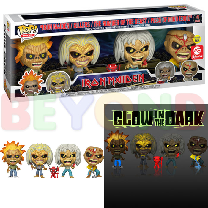 Funko Pop! Rocks: IRON MAIDEN (Glow in the Dark!) 4-Pack Collector's Set A.E. EXCLUSIVE!