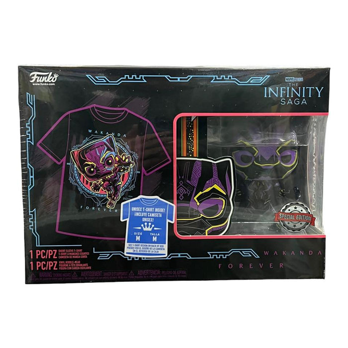 Authentic WAKANDA FOREVER (Black Light) Funko Pop & T-shirt BLACK PANTHER Target Exclusive with (SPECIAL EDITION) Sticker! Size MEDIUM
