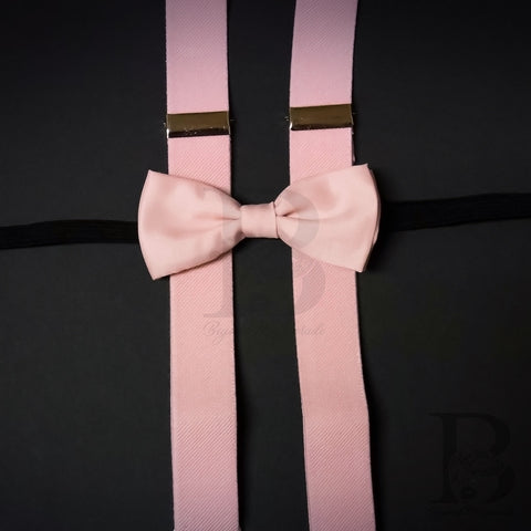 Kids Toddler Suspender and Bow Tie Wedding Blush Pink Matching Set