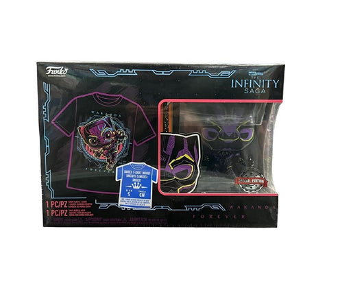 Authentic WAKANDA FOREVER (Black Light) Funko Pop & T-shirt BLACK PANTHER Target Exclusive with (SPECIAL EDITION) Sticker! Size SMALL