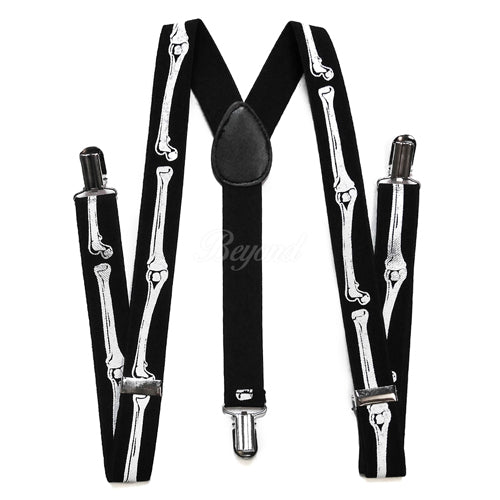 Halloween Skeleton Skull Matching Set Suspender and Bow Tie
